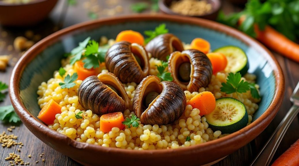 découvrez le couscous aux escargots, une spécialité régionale audacieuse alliant traditions et saveurs uniques. voyage culinaire garanti pour les amateurs d'originalité.