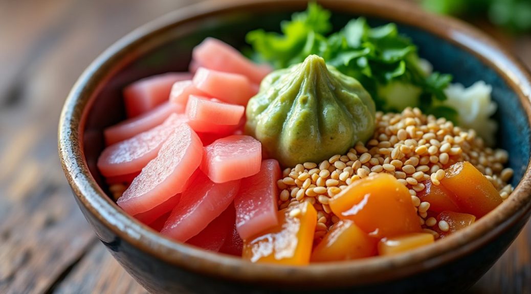 découvrez les toppings indispensables du poke bowl : gingembre frais, wasabi épicé et graines de sésame croquantes pour sublimer vos plats avec saveur et authenticité.