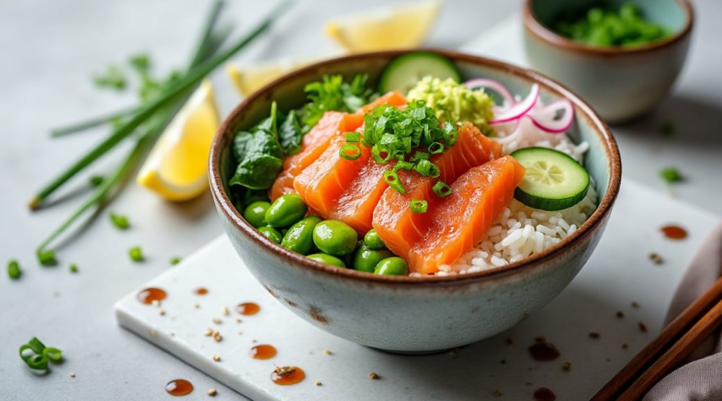 préparez un poke bowl au saumon fumé, savoureux et prêt rapidement : une alternative facile au poke traditionnel, sans poisson cru.